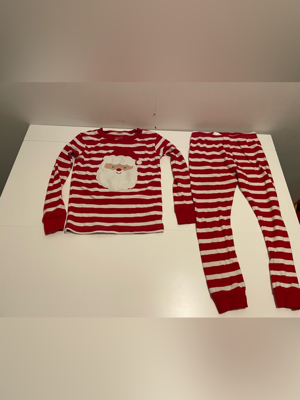 Carter's Brand Toddler Size 4T Red & White Striped Santa Pajamas Christmas Set